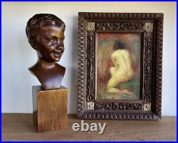 Vintage excellent sculpture wood bust girl, tabletop sculpture