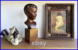 Vintage excellent sculpture wood bust girl, tabletop sculpture