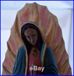 Vintage fine Our Lady of Guadalupe Folk Art church Wood carving Sculpture statue