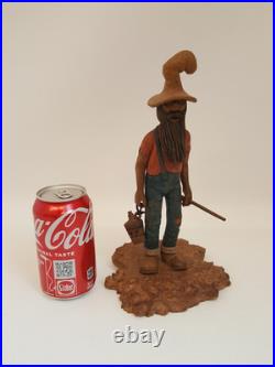 Vintage folk art hand carved wood sculpture old moonshiner man whiskey gun KK 88