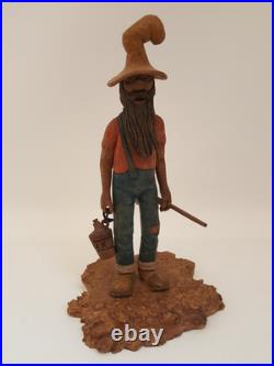 Vintage folk art hand carved wood sculpture old moonshiner man whiskey gun KK 88
