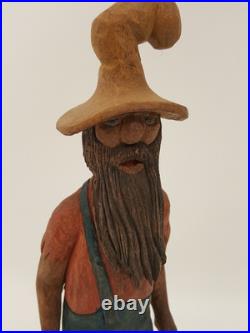 Vintage folk art hand carved wood sculpture old moonshiner man whiskey gun KK 88