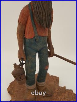 Vintage folk art hand carved wood sculpture old moonshiner man whiskey gun KK 88
