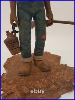 Vintage folk art hand carved wood sculpture old moonshiner man whiskey gun KK 88