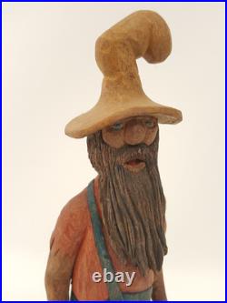 Vintage folk art hand carved wood sculpture old moonshiner man whiskey gun KK 88