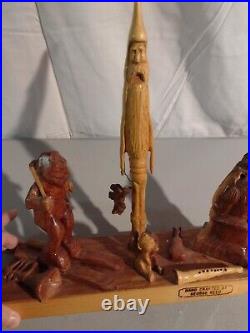 Vintage george reed Hand Carved FOLK ART santa, musicians Wood Sculpture