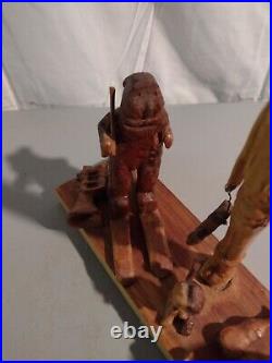 Vintage george reed Hand Carved FOLK ART santa, musicians Wood Sculpture
