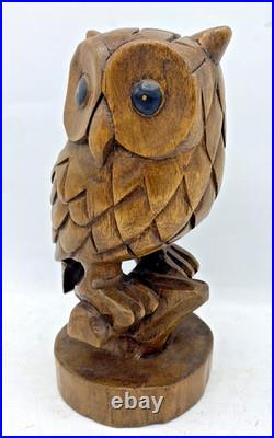 Vintage german black forest wood sculpture 1970's woodwork owl