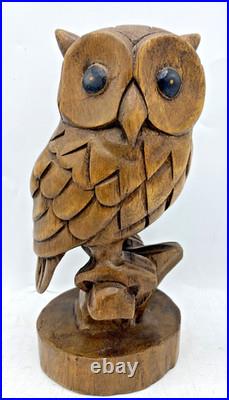 Vintage german black forest wood sculpture 1970's woodwork owl