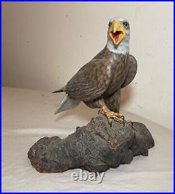 Vintage hand carved painted wood Folk Art bald eagle bird sculpture statue