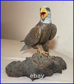 Vintage hand carved painted wood Folk Art bald eagle bird sculpture statue