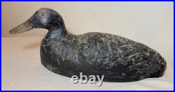 Vintage hand carved painted wood Folk Art black duck decoy sculpture figure