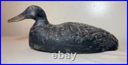 Vintage hand carved painted wood Folk Art black duck decoy sculpture figure