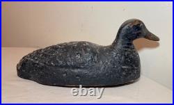 Vintage hand carved painted wood Folk Art black duck decoy sculpture figure