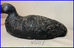 Vintage hand carved painted wood Folk Art black duck decoy sculpture figure