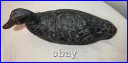 Vintage hand carved painted wood Folk Art black duck decoy sculpture figure