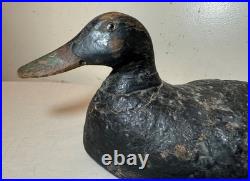 Vintage hand carved painted wood Folk Art black duck decoy sculpture figure
