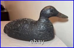 Vintage hand carved painted wood Folk Art black duck decoy sculpture figure