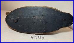 Vintage hand carved painted wood Folk Art black duck decoy sculpture figure