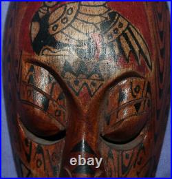 Vintage hand carved painted wood wall hanging mask