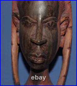 Vintage hand carved wood African woman head statuette