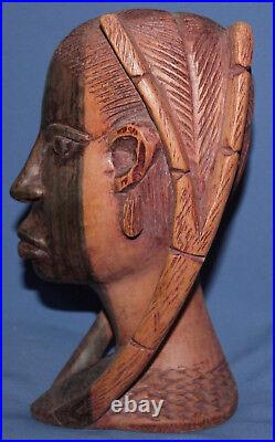 Vintage hand carved wood African woman head statuette