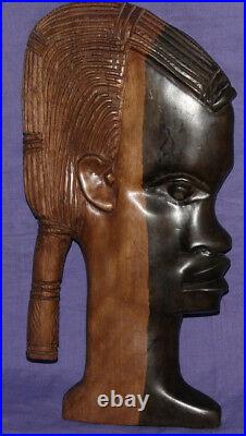 Vintage hand carved wood African woman wall hanging plaque