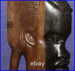 Vintage hand carved wood African woman wall hanging plaque