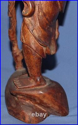 Vintage hand carved wood Asian old man statuette