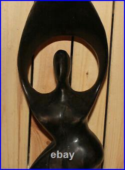 Vintage hand carved wood abstract woman statuette