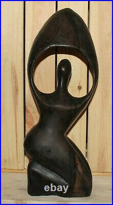 Vintage hand carved wood abstract woman statuette