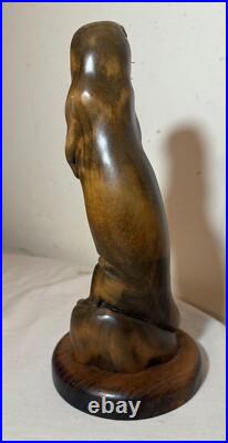Vintage hand carved wood metal standing sea otter animal sculpture statue figure