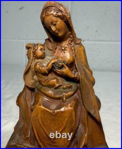 Vintage hand carved wood religious Virgin Mary baby Jesus statue sculpture art