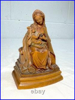 Vintage hand carved wood religious Virgin Mary baby Jesus statue sculpture art