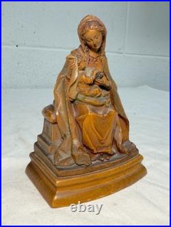 Vintage hand carved wood religious Virgin Mary baby Jesus statue sculpture art