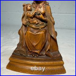 Vintage hand carved wood religious Virgin Mary baby Jesus statue sculpture art