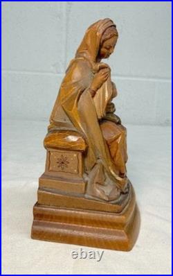 Vintage hand carved wood religious Virgin Mary baby Jesus statue sculpture art