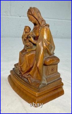 Vintage hand carved wood religious Virgin Mary baby Jesus statue sculpture art