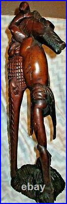 Vintage hand carved wood tribal warrior with alligator figurine