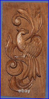 Vintage hand carved wood wall decor plaque bird