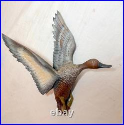 Vintage hand carved wood wall mount duck decoy mallard flying bird sculpture