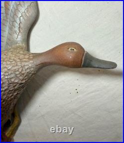Vintage hand carved wood wall mount duck decoy mallard flying bird sculpture