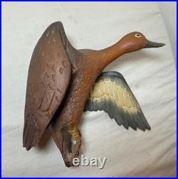 Vintage hand carved wood wall mount duck decoy mallard flying bird sculpture