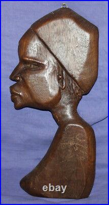 Vintage hand carved wood woman wall decor plaque