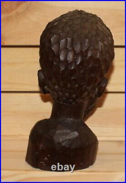 Vintage hand carving wood African man head figurine
