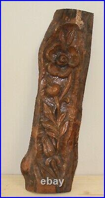 Vintage hand carving wood floral wall hanging plaque flower