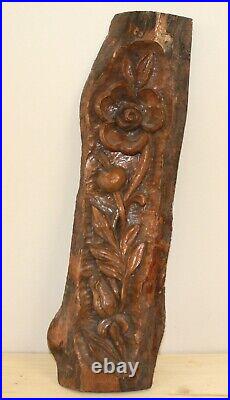 Vintage hand carving wood floral wall hanging plaque flower