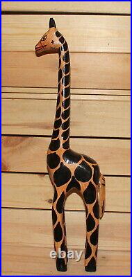 Vintage hand carving wood giraffe figurine