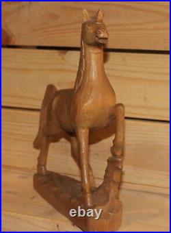 Vintage hand carving wood horse figurine