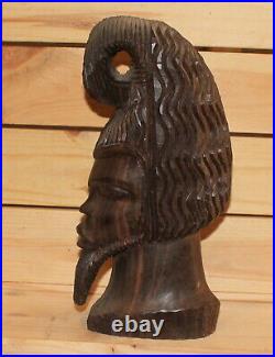 Vintage hand carving wood man head figurine